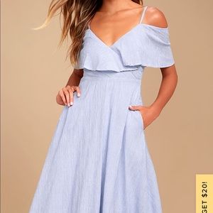 Lulu’s NWT Blue Striped Off the Shoulder MidiDress